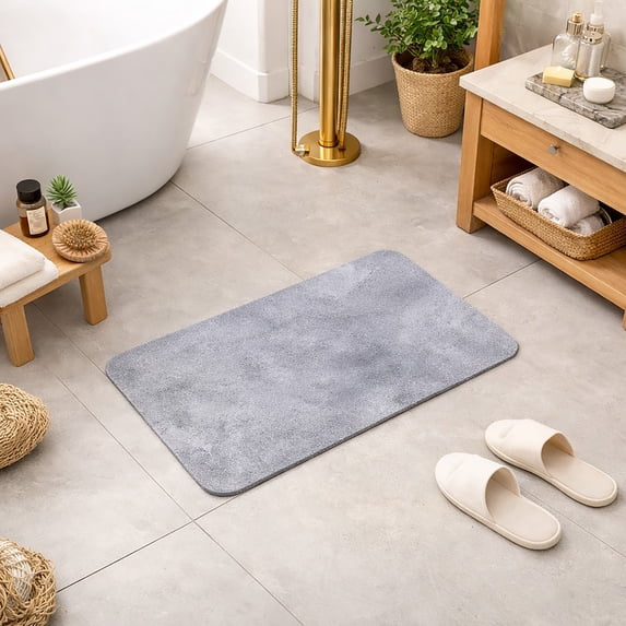 Evideco French Home Goods Stone Mat Concrete Industrial Gray Diatomaceus Earth Bath Rugs, 24 x 16, Non-Slip Backing