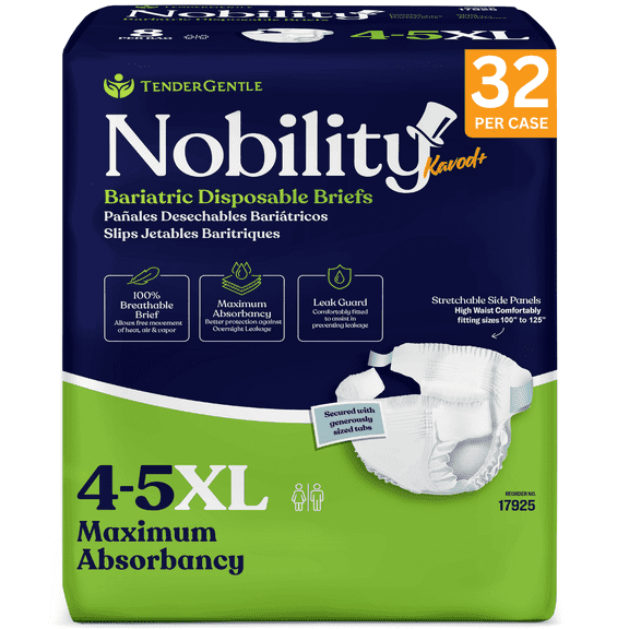 Tender Gentle 4XL 5XL Adult Diapers for Women and Men - 32 Bariatric Disposable Briefs with Tabs and Stretchable Side Panels - 100% Breathable with Maximum Absorbency, XXXXL / XXXXXL