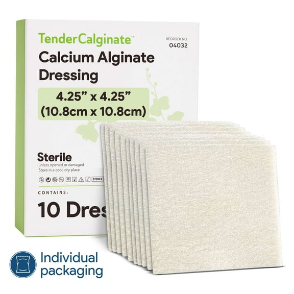 Tender Gentle Calcium Alginate Wound Dressing 4" x 4" - 10 ct. Individually Wrapped, Non Stick, Sterile Highly Absorbent Dressings