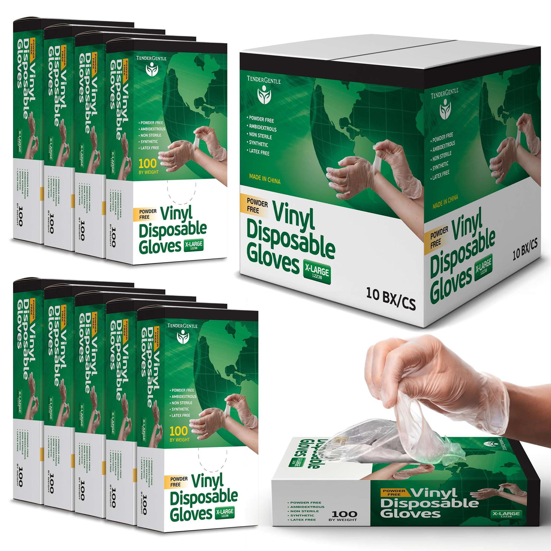 Tender Gentle Disposable Vinyl Gloves 1,000 ct. (10 x 100) - XL - Clear - Latex Free - Food Safe Gloves