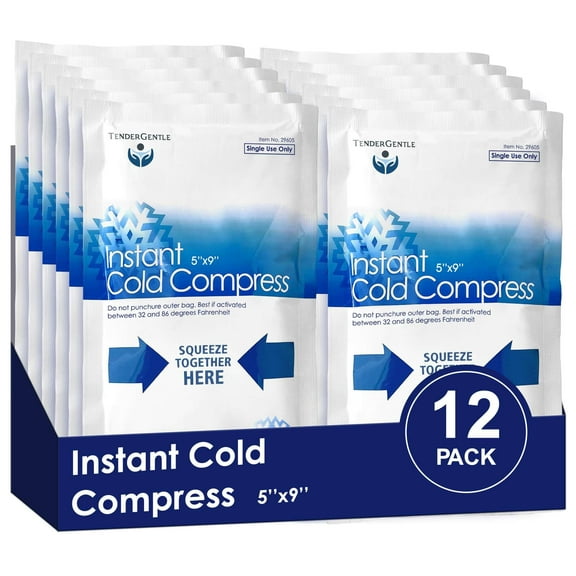 Tender Gentle Instant Ice Packs for Injuries - 12 Count of Disposable Cold Compress Ice Packs for Sprains, Strains, Minor Burns, Toothaches