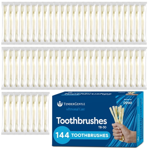Tender Gentle Medium Soft Toothbrushes 144 ct. Individually Wrapped - for Adults and Kids - Bulk Toothbrushes