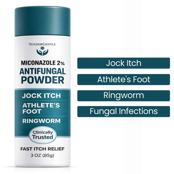 Tender Gentle Antifungal Powder for Skin, Miconazole Nitrate for Jock Itch, Athlete's Foot, Itching, and Ringworm