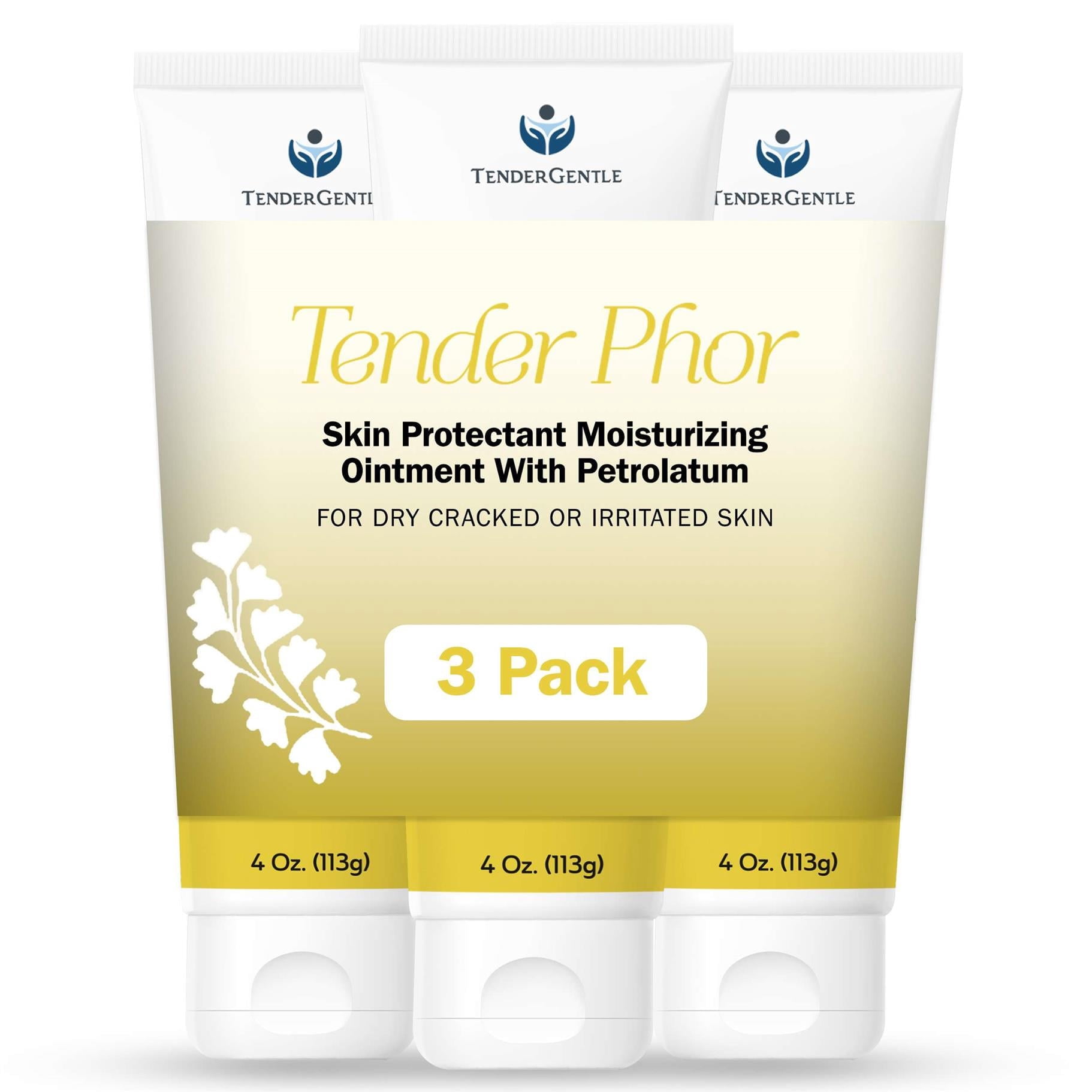 Tender Gentle Petroleum Jelly for Baby and Adults - 4 oz, Ointment Skin Protectant, For Dry and Cracked Skin, Scrapes, Cuts - 3 pk