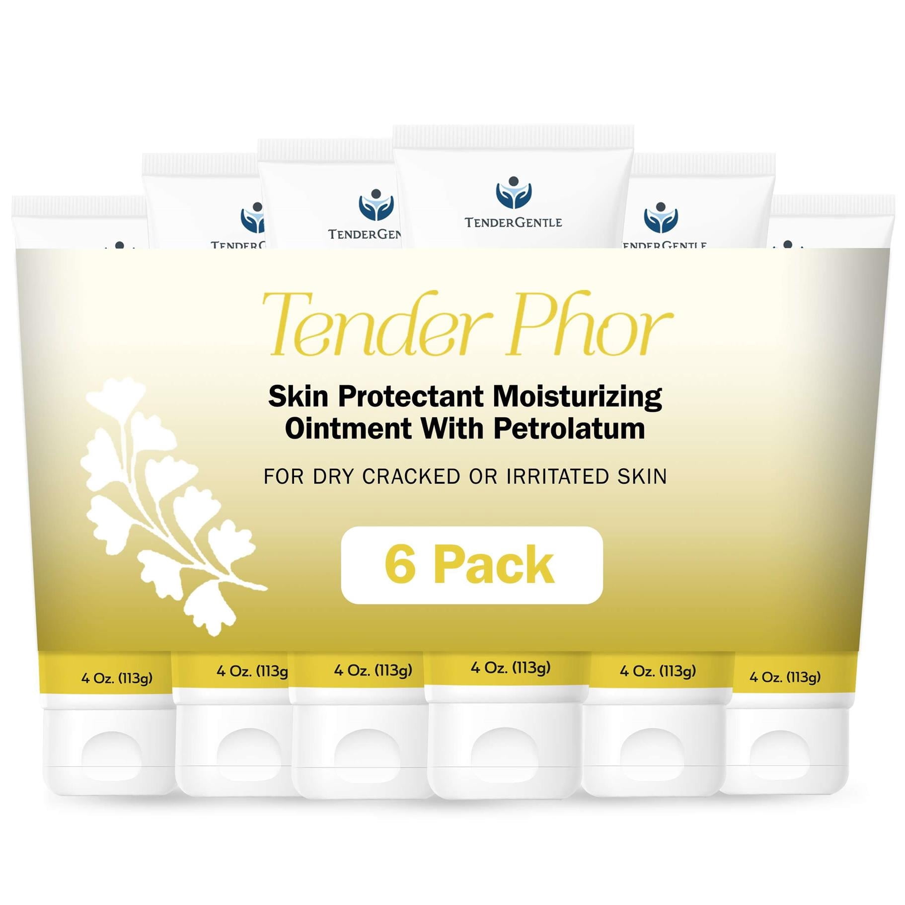 Tender Gentle Petroleum Jelly for Baby and Adults - 4 oz, Ointment Skin Protectant, For Dry and Cracked Skin, Scrapes, Cuts - 6 pk