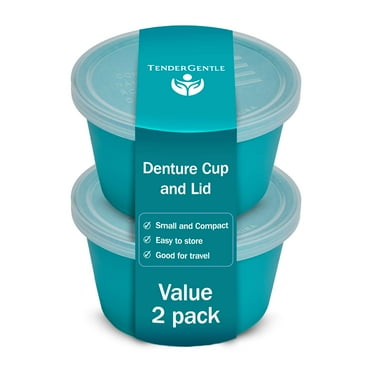 Tender Gentle Premium Denture Cup with Lid - Pack of 2 Denture Bath Cases