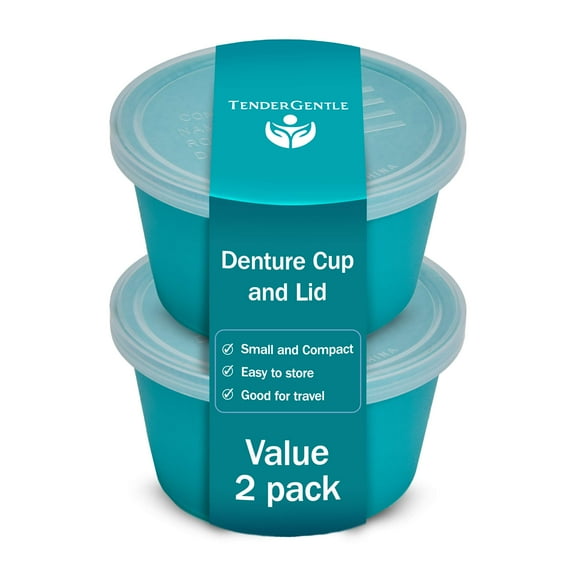 Tender Gentle Premium Denture Cup with Lid - Pack of 2 Denture Bath Cases