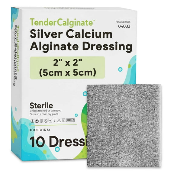 Tender Gentle Silver Calcium Alginate Wound Dressing 2" x 2" - 10 ct. Individually Wrapped, Non Stick, Sterile Highly Absorbent Dressings
