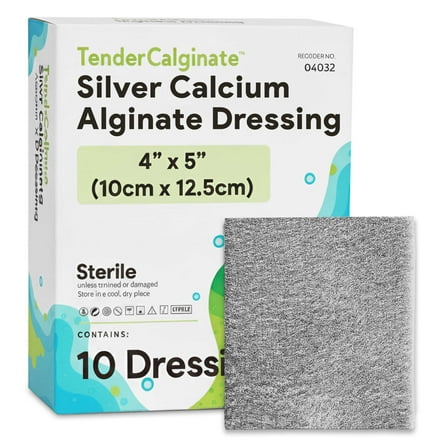 Tender Gentle Silver Calcium Alginate Wound Dressing 5" x 4" - 10 ct. Individually Wrapped, Non Stick, Sterile Highly Absorbent Dressings