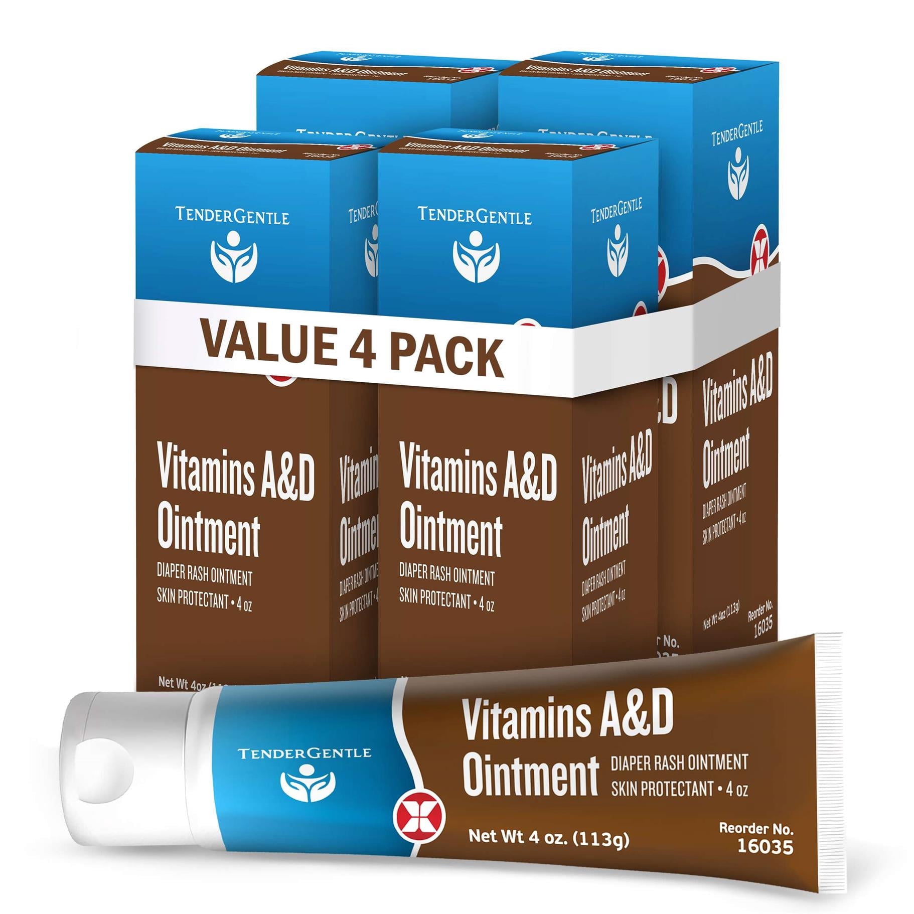 Tender Gentle Vitamin A&D Ointment for Baby Diaper Rashes - 4 oz of A and D Ointment for Adults, Seniors, and Babies - 4 Pack
