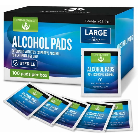 Tender Gentle XL Alcohol Wipes, Individually Wrapped - 100 ct. Sterile Alcohol Prep Pads Saturated with 70% Isopropyl