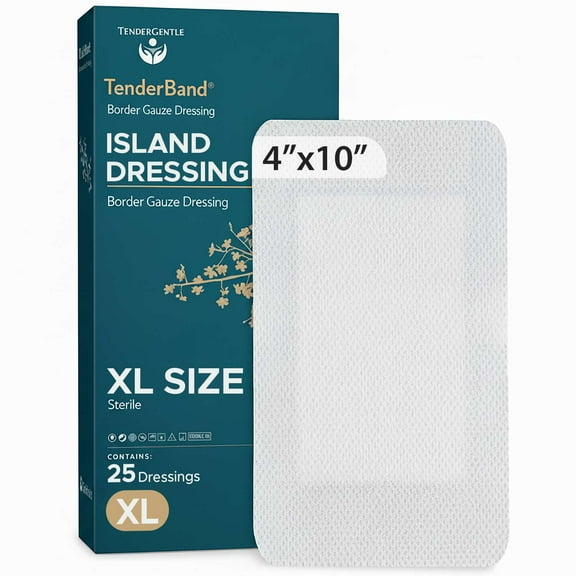 Tender Gentle XL Island Dressing Bordered Gauze 4"x10 - 25 Gauze Bandages for Wound Protection - Individually Packed Non-Stick Pad with Adhesive Border, Ultra Soft and Breathable