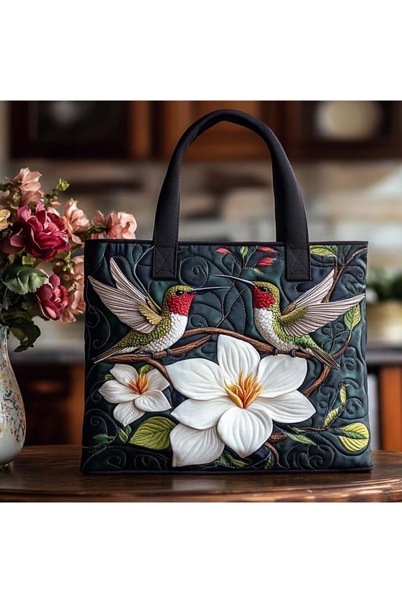 Tender Hummingbird Touch Quilted Tote Bag, Women Quilted Tote Bag, Handmade Patchwork Tote, Women Shoulder Bag, Gift For Her