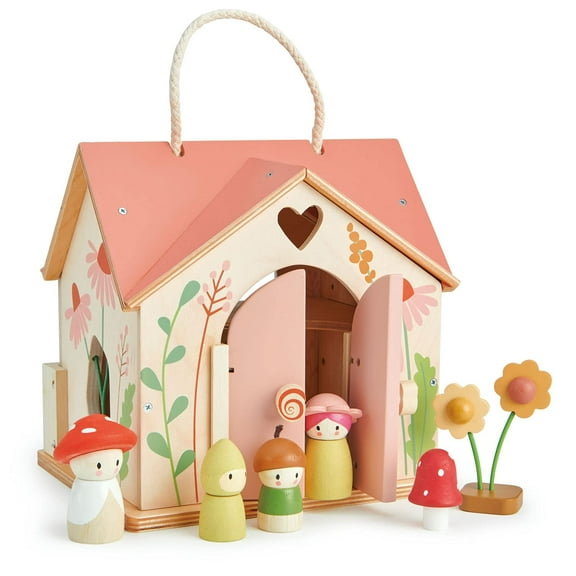 Tender Leaf Toys - Rosewood Cottage  Beautiful Portable Wooden Dollhouse Cottage Set for Kids 3+