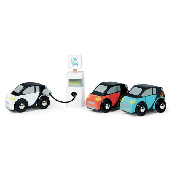 Tender Leaf Toys - Smart Car Set - 3 Pretend Electric Wooden Smart Cars with Charging Unit - Open-Ended Play Toy, Explore Role-Play and Imagination, for Boys and Girls Age 18m+