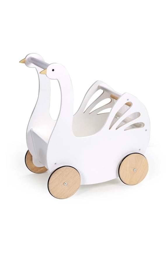 - Sweet Swan Pram - Wooden Swan Dolls Pram - Inspired Role-Play Toy for Boys and Girls, Improve Gross Motor Skills and Creativity - Age 18m +