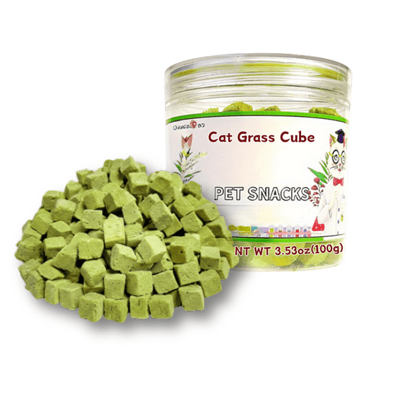Tender Touch Cat Grass Cubes for Healthy Digestion and Hairball Control, Natural Cat Treats with Real Chicken, High-Fiber & Grain-Free, 3.53 oz
