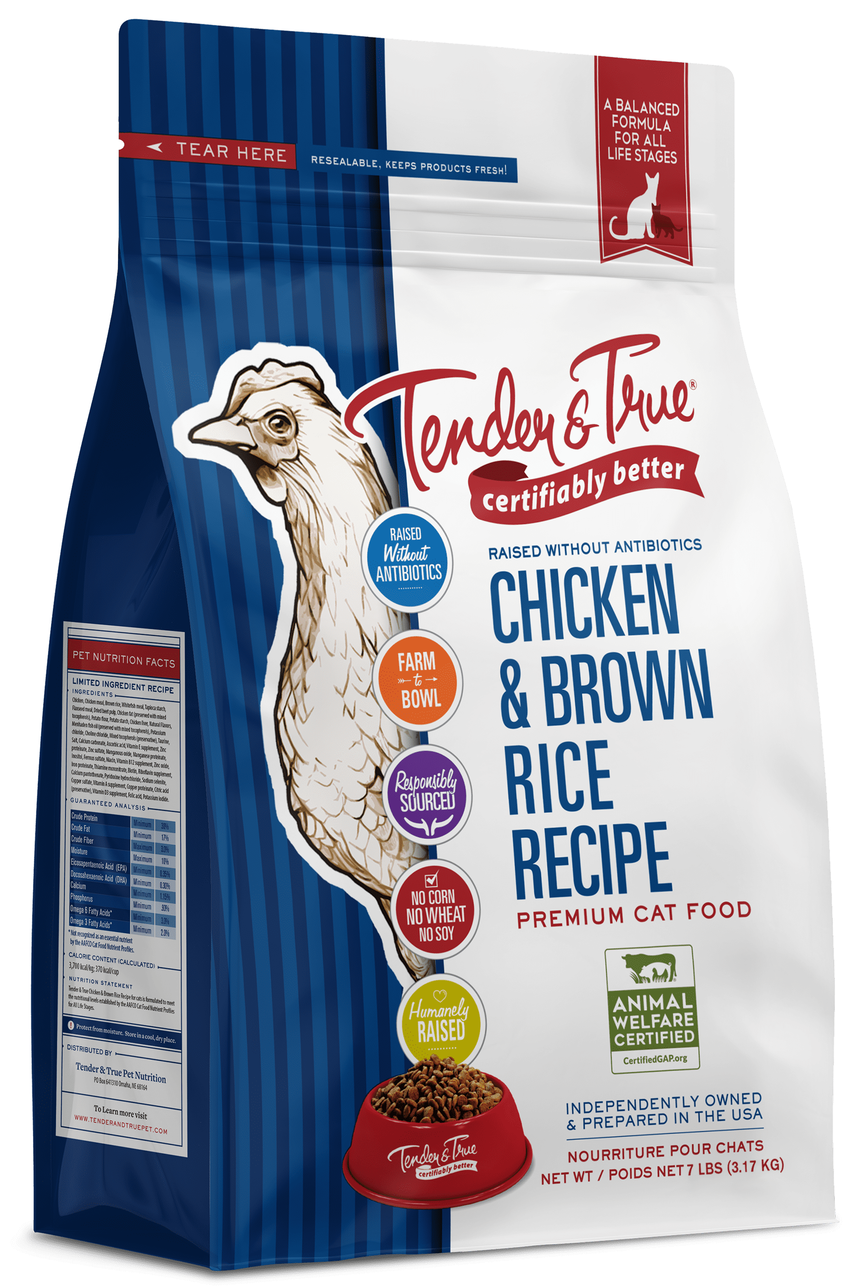 Tender & True Chicken & Brown Rice Recipe Dry Cat Food, 7 lb bag