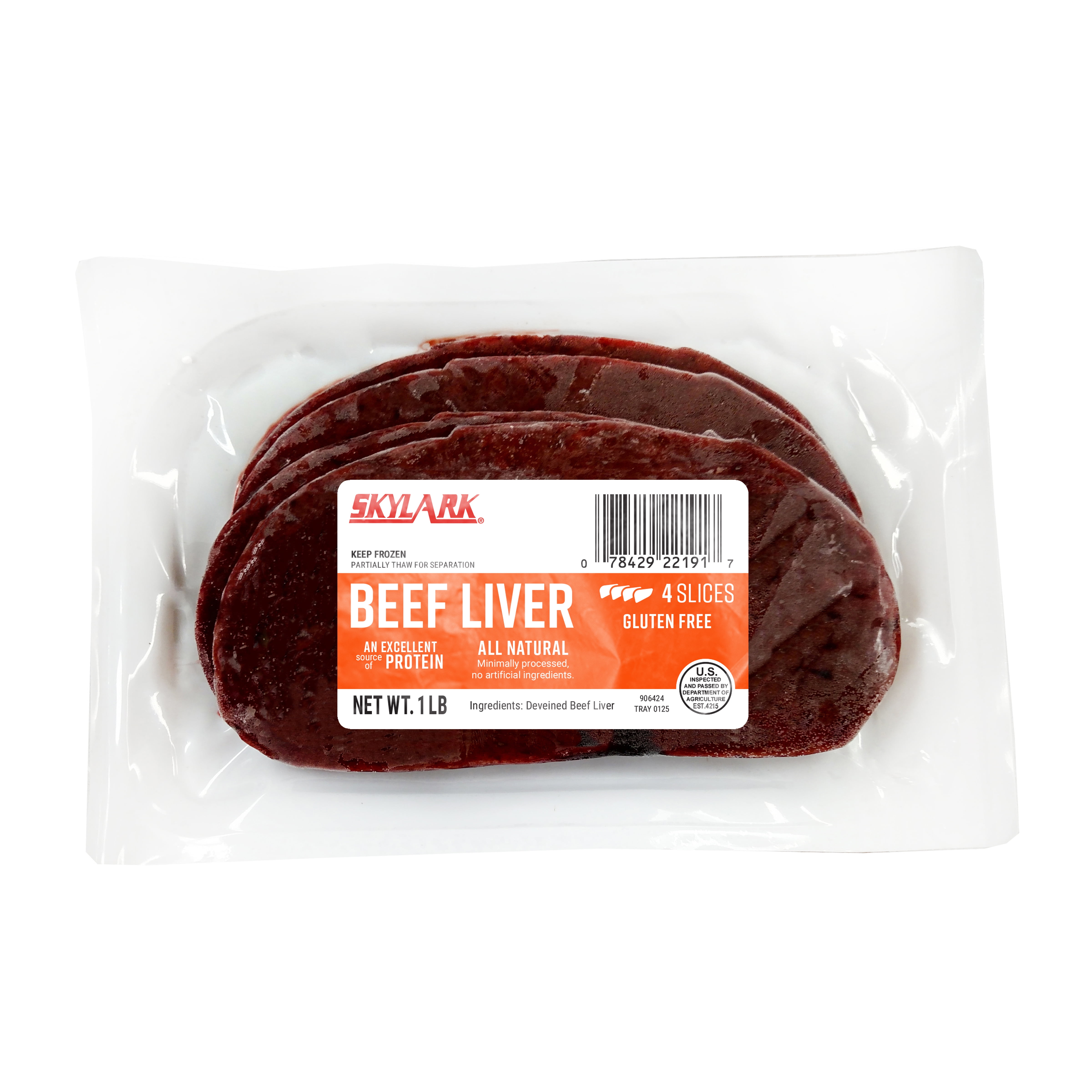 Skylark Frozen Beef Liver 4 Slices, 1 lb