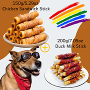 TenderTouch Dual-Flavor Pet Treats Set - Meat Sandwich Sticks 150g + Nutritious Milk Sticks 200g - All Natural Grain-Free Dog Rewards