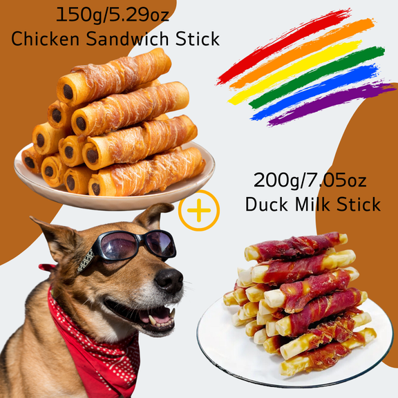 TenderTouch Dual-Flavor Pet Treats Set - Meat Sandwich Sticks (150g) + Nutritious Milk Sticks (200g) - All Natural Grain-Free Dog Rewards