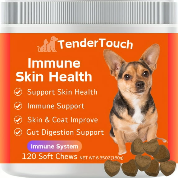 TenderTouch Immune Supplement for Dogs - Dog Immunity Supplement, Skin and Coat Supplement, Pet Skin Health & Digestion - Dog Chews for Dogs, Skin and Coat Supplement