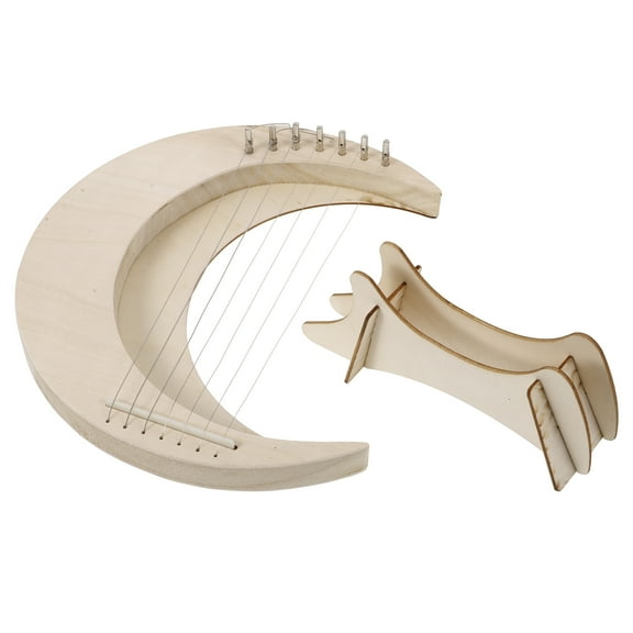 Tendycoco 1 Set of Lyre Harp Moon Shaped Harp Instrument Wood Body 7-String Harp Beginner Musical Instrument