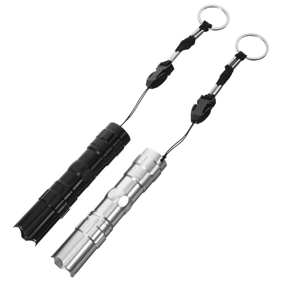 UPKOCH 2 Pcs Aluminium Alloy LED Torch Portable Flashlight Wateproof Hard Light Torch Outdoor Small Ring Lanyard Torch Emergency Light Without Battery (Silver, Black)