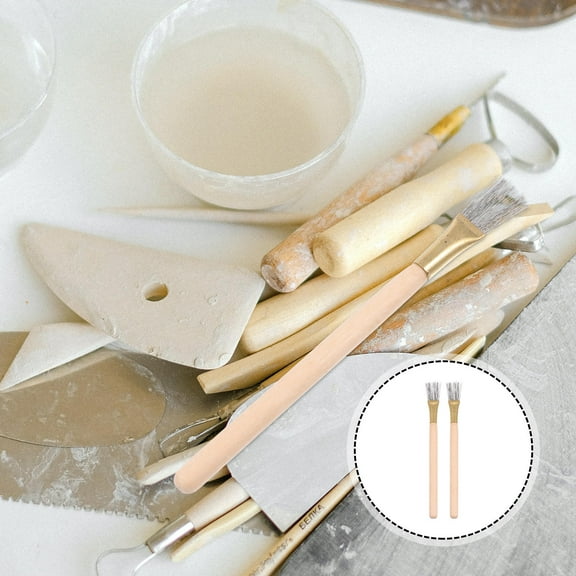 UPKOCH 2 Pcs Wood Handle Wire Texture Brush Clay Sculpting Texturing Modeling