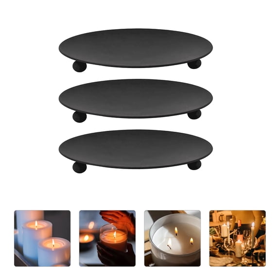 UPKOCH 3 Pcs Candle Holder Plate Iron Storage Tray Dinner Party Decoration