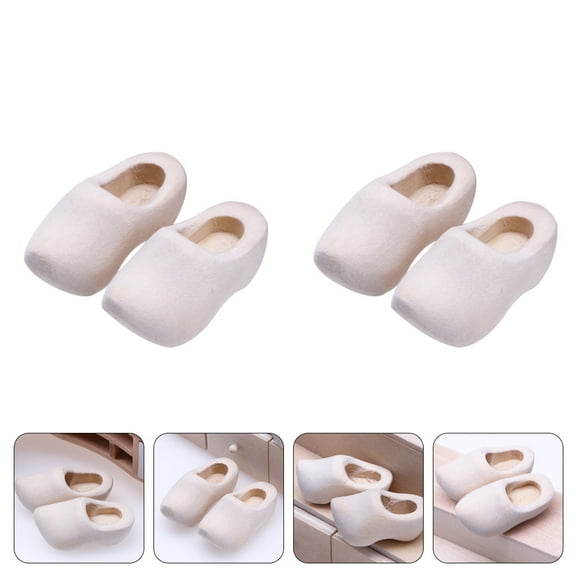 UPKOCH Mini Dollhouse Accessory Mini Wooden Shoes Wood Color 4Pcs 1.57X0.79X0.79in