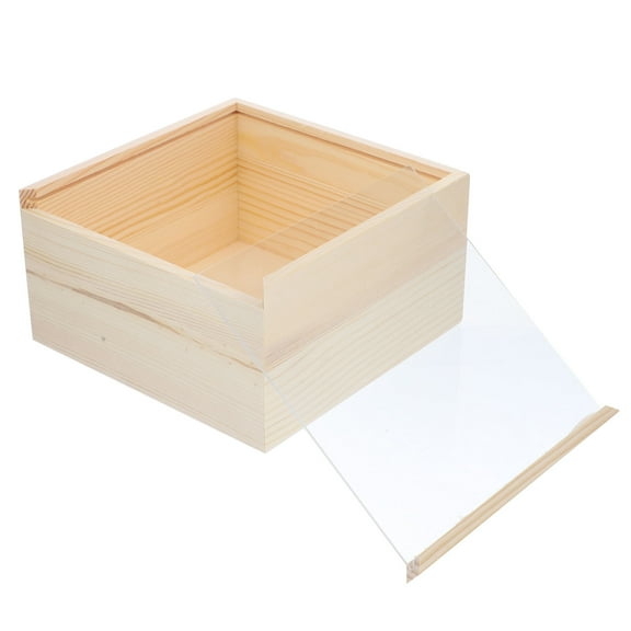 UPKOCH Acrylic Storage Box Keepsake Box Decorative Wood Storage Bins Portable Khaki 20.00X20.00X10.00CM