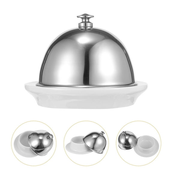 UPKOCH Ceramic Butter Dish Food Container with Cover Butter Dish with Lid Condiment Dishes Dinner Plate Silver 9.5x9.5cm