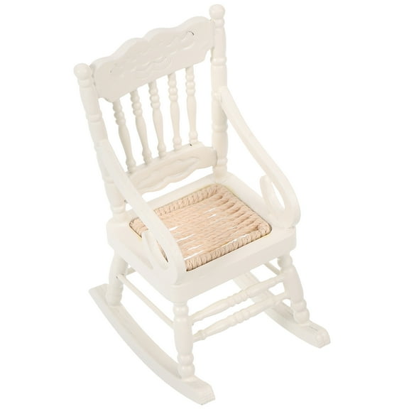 Tendycoco White Miniature Rocking Chair for Decoration with Rope Seat 10.5*6.5*5 cm