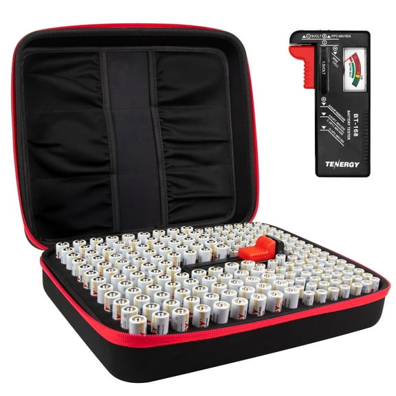 Tenergy 200 Pack Batteries and Battery Organizer Storage Case With Tester, Includes 100xAA 100xAAA