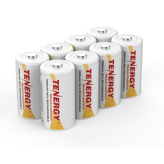 Tenergy D Size Batteries, 1.2V 5000mAh NiCd Rechargeable Battery, 8 Pack