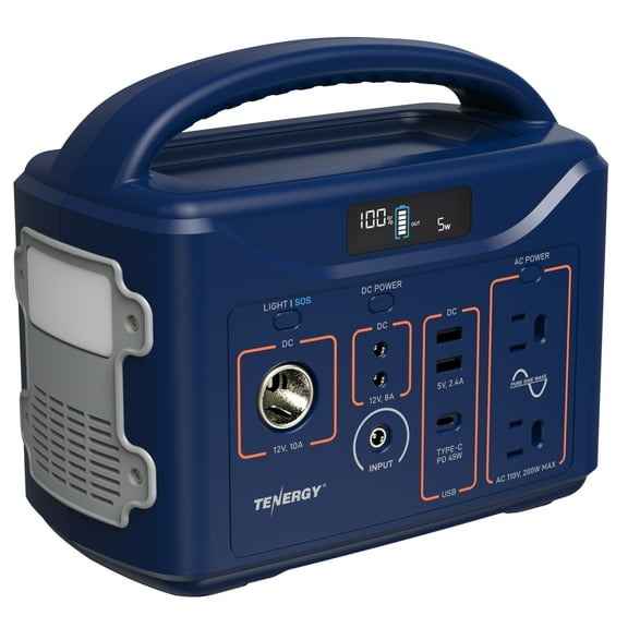 Tenergy Portable Power Station, 300Wh Battery, 110V/200W (Surge 400W) Two Pure Sine Wave AC outputs, USB type C PD 45W, Solar Ready Mobile Power for Outdoors Camping Vans RV Hunting Emergency Backup,