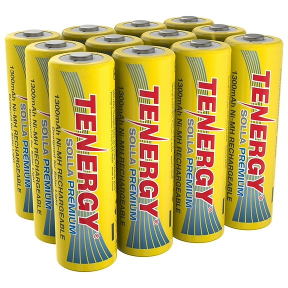 Tenergy Solla Premium Rechargeable NiMH AA Battery, 1300mAh Solar Batteries for Solar Garden Lights, 12 PCS, UL Certified