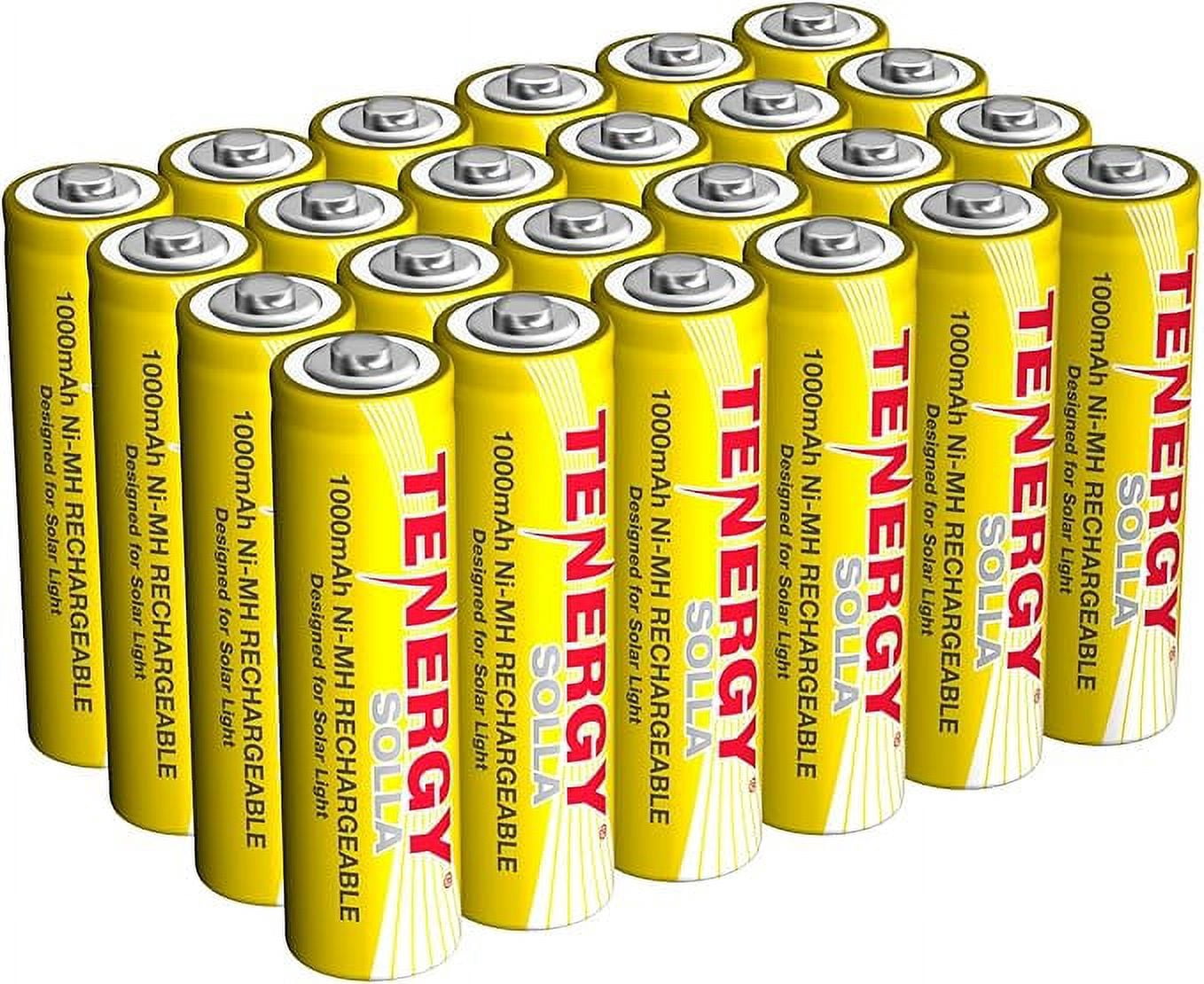 Tenergy Solla Rechargeable NiMH AA Battery, 1000mAh Solar Batteries for Solar Garden Lights, Anti-Leak, Outdoor Durability, 5+ Years Performance, 24 Pack, UL Certified