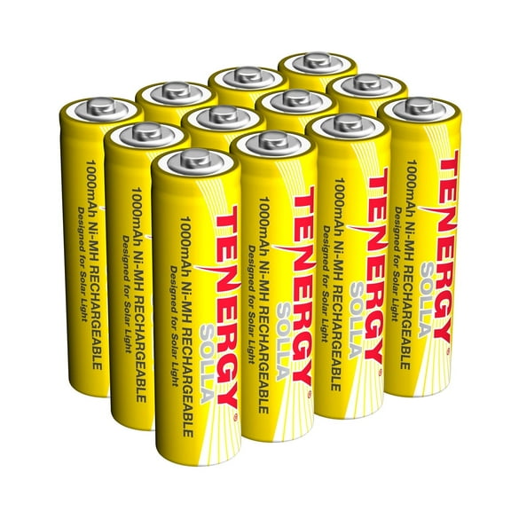 Tenergy Solla Rechargeable NiMH AA Battery, 1000mAh, Batteries for Solar Garden Lights, 12 Pack