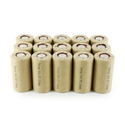 Tenergy Sub C 1.2V 2200mAh NiCd Paper Wrapped Rechargeable Batteries for Power Tools Flat Top, 15-Pack