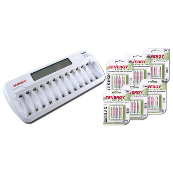 Tenergy TN160 12-Bay AA/AAA NiMH/NiCD LCD Smart Charger + 6 Cards (24 pcs) Tenergy Centura AAA Low Self-Disccharge (LSD) NiMH Rechargeable Batteries