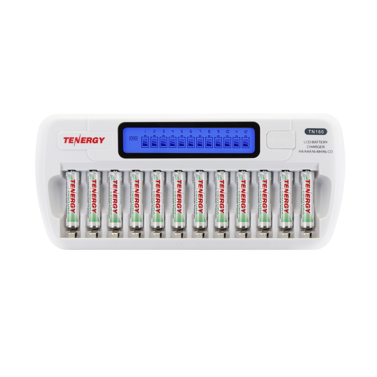 Tenergy TN160 12-Bay LCD Charger And 12 Pack Centura AAA Rechargeable Batteries