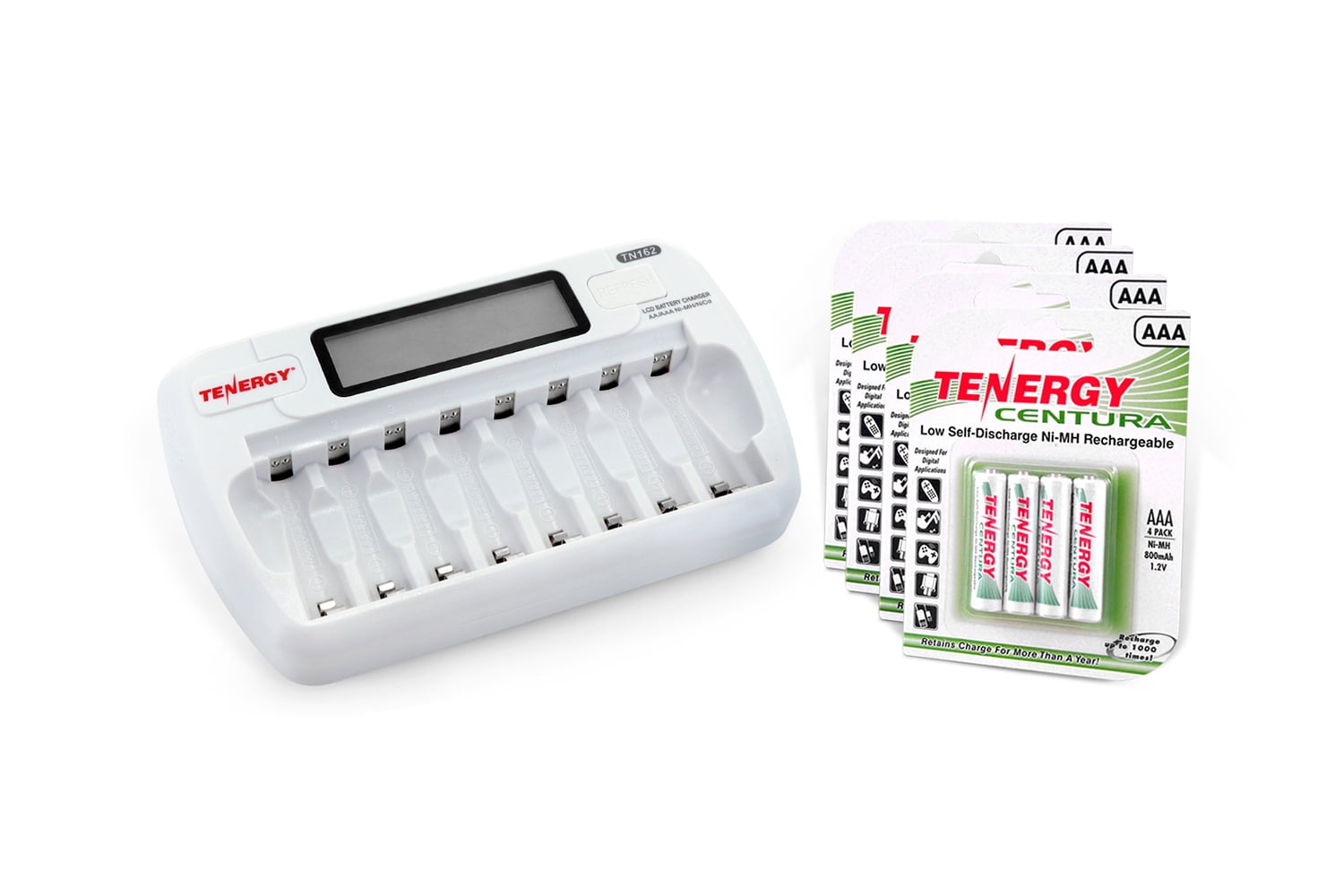 Tenergy TN162 8-Bay AA/AAA NiMH/NiCd Smart Charger + 16-Pack AAA Centura Low Self-Discharge NiMH Rechargeable Batteries