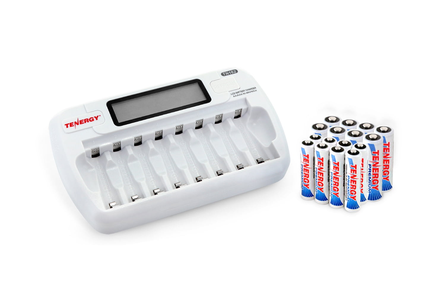 Tenergy TN162 8-Bay AA/AAA NiMH/NiCd Smart Charger + 8-Pack AA & 8-Pack AAA Premium NiMH Rechargeable Batteries