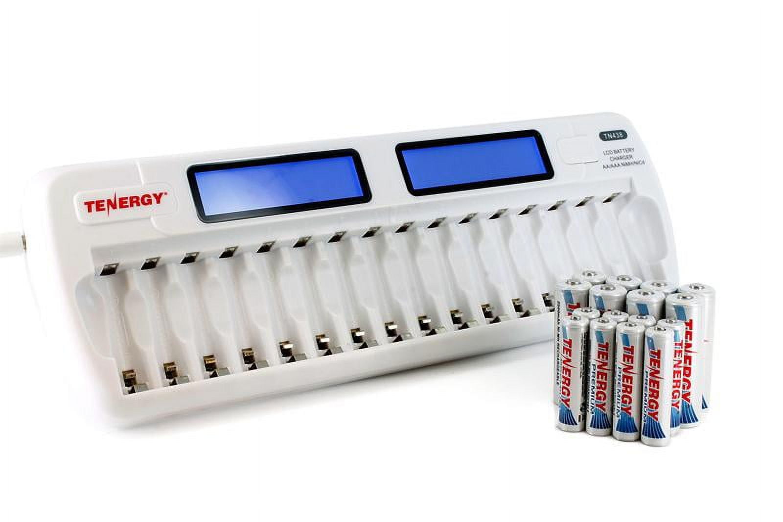 Tenergy TN438 16-Bay AA/AAA NIMH/NICD LCD Smart Battery Charger + 8-Pack Tenergy Premium AA Rechargeable Batteries & 8-Pack Tenergy Premium AAA Rechargeable Batteries