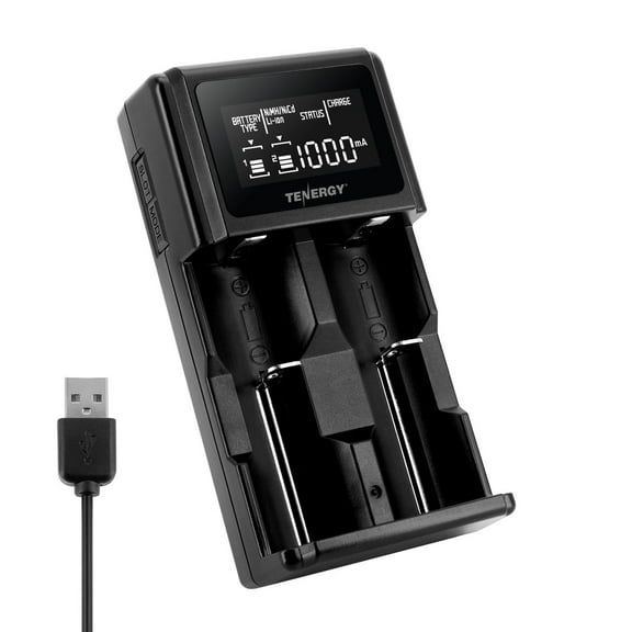 Tenergy TN471U 2-bay Universal Battery Charger for Li-ion/NiMH with LCD, Micro USB input