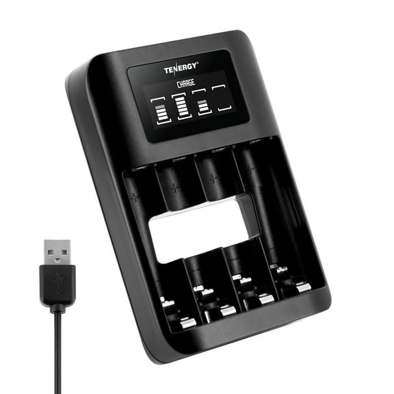 Tenergy TN474U 4-Bay NiMH Battery Charger with LCD Display and USB input