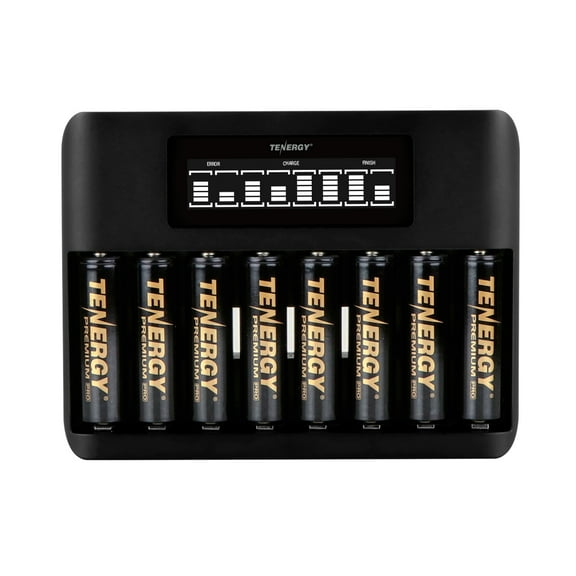 Tenergy TN480U 8-Bay LCD Fast Charger with 8 Pack AA Premium PRO Rechargeable Batteries