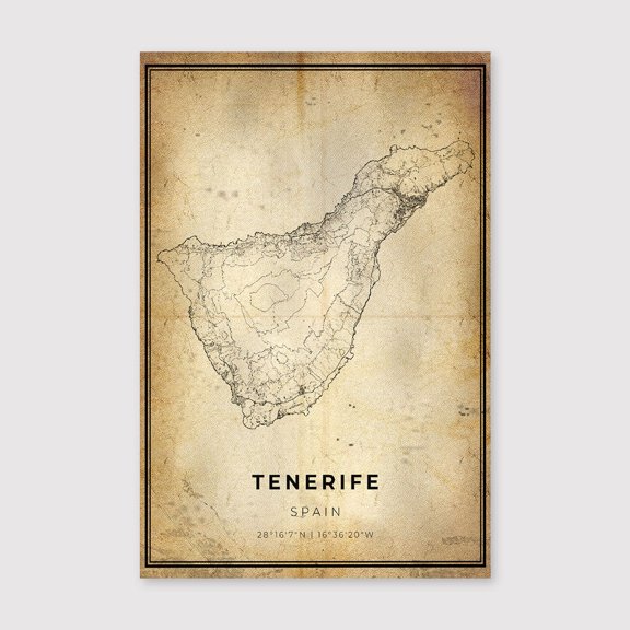 Tenerife Map Print: Modern Vintage City Artfor Living Room Bedroom Office Farmhouse Neutral Home Artwork Ready to Hang 8x12 inch